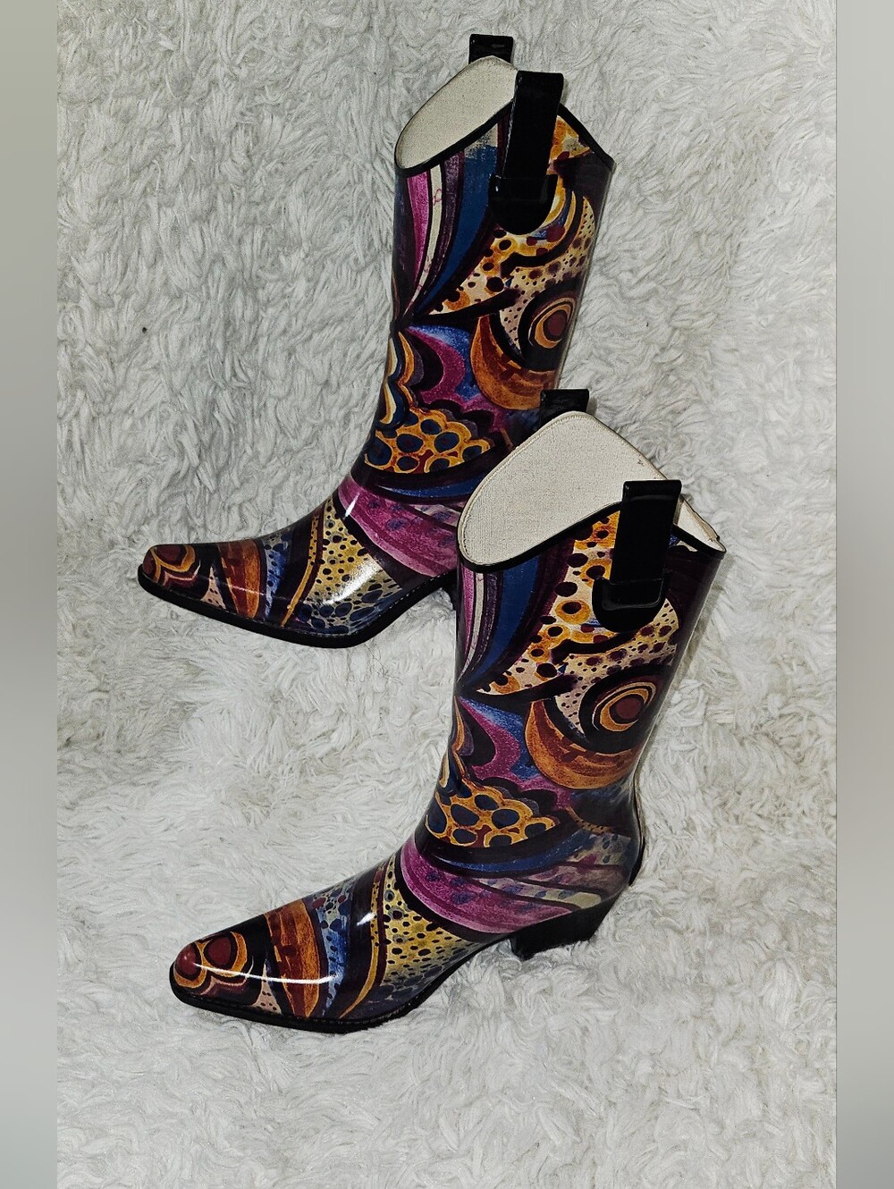 Corkys  Nomad Yippy Multicolor Abstract Pattern Western-Cowboy Rain Boots-Size 7